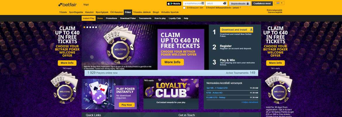 Betfair poker főoldal