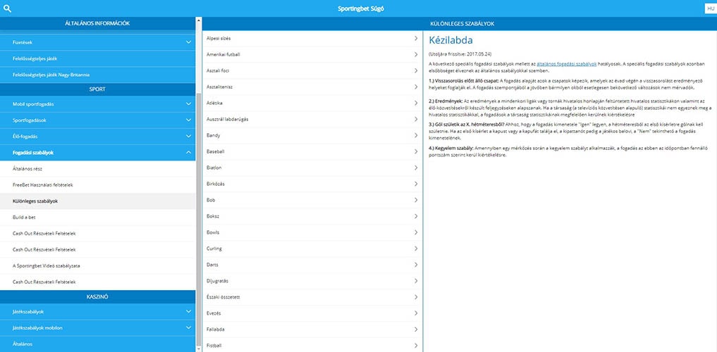 Sportingbet speciális kézilabda fogadás szabályok