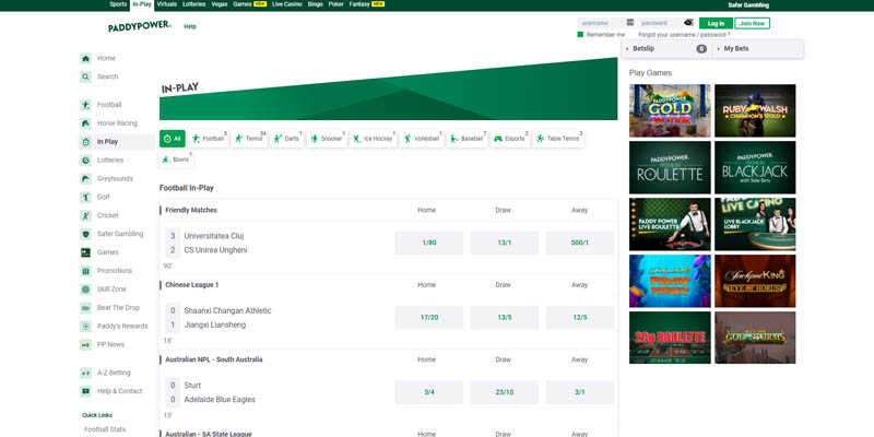 PaddyPower élő fogadás