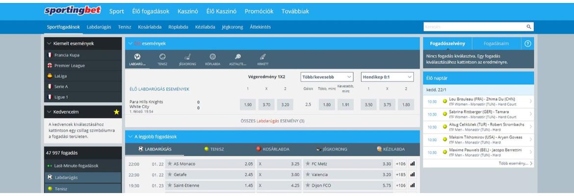 Sportingbet bukméker főoldal